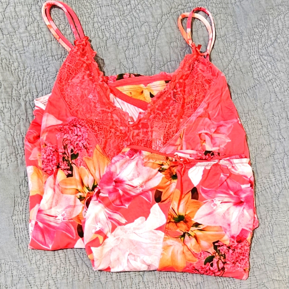 I ❤️ Pjs! Lane Bryant Cacique coral pink & white floral cami set sz 26/28-NWOTS